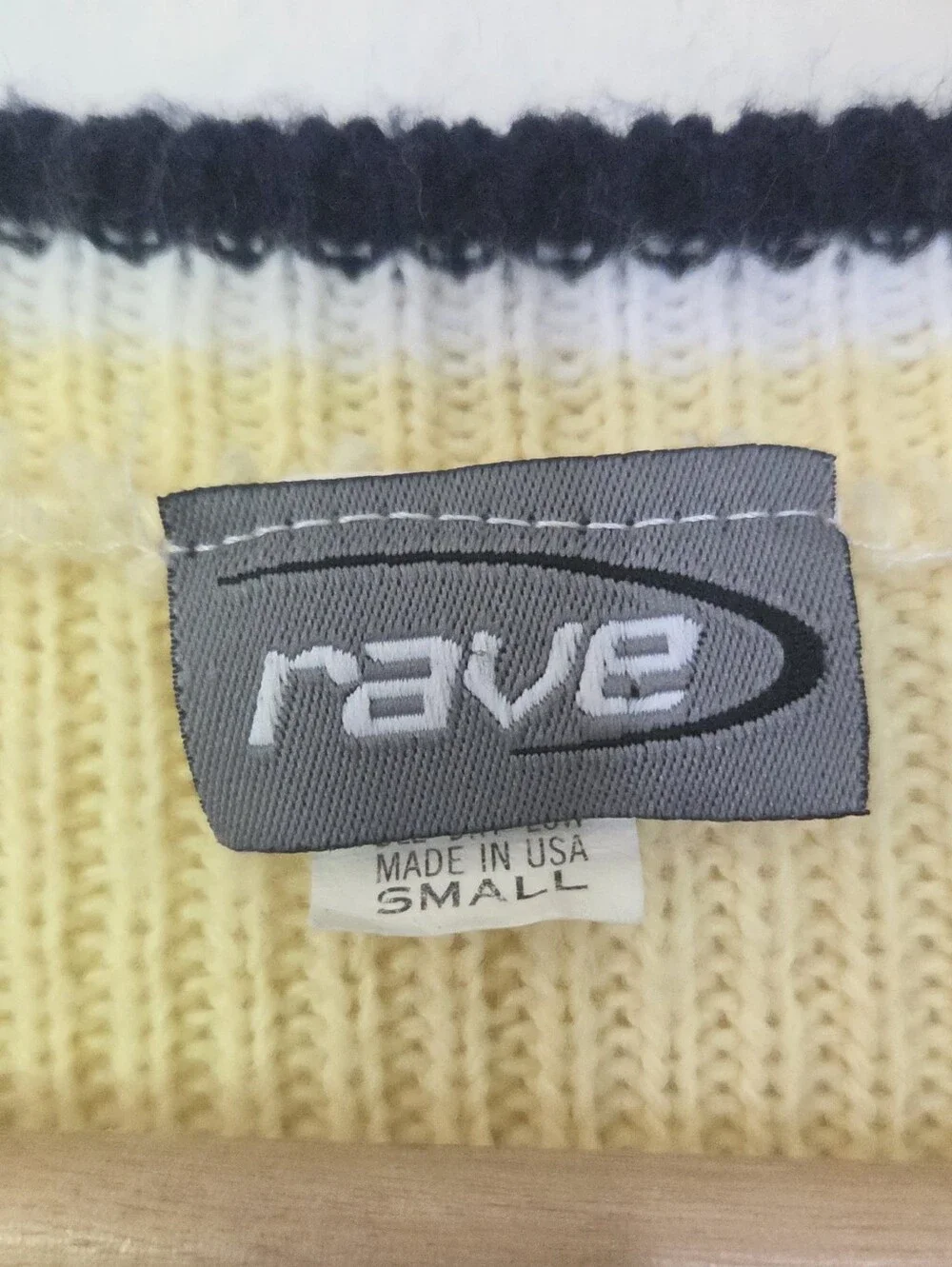 Y2K Rave Vintage Yellow VNeck  Stripe Knit LS Sweater